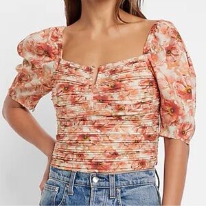 Express Red/Pink and White‎ Ruched 3/4 Sleeve Blouse